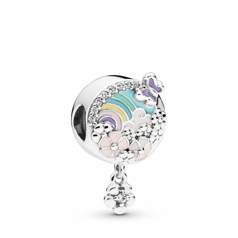 Pandora Flower Color Story Charm Ireland - Sterling Silver/Enamel/Blue/Cubic Zirconia - 031725ZEB